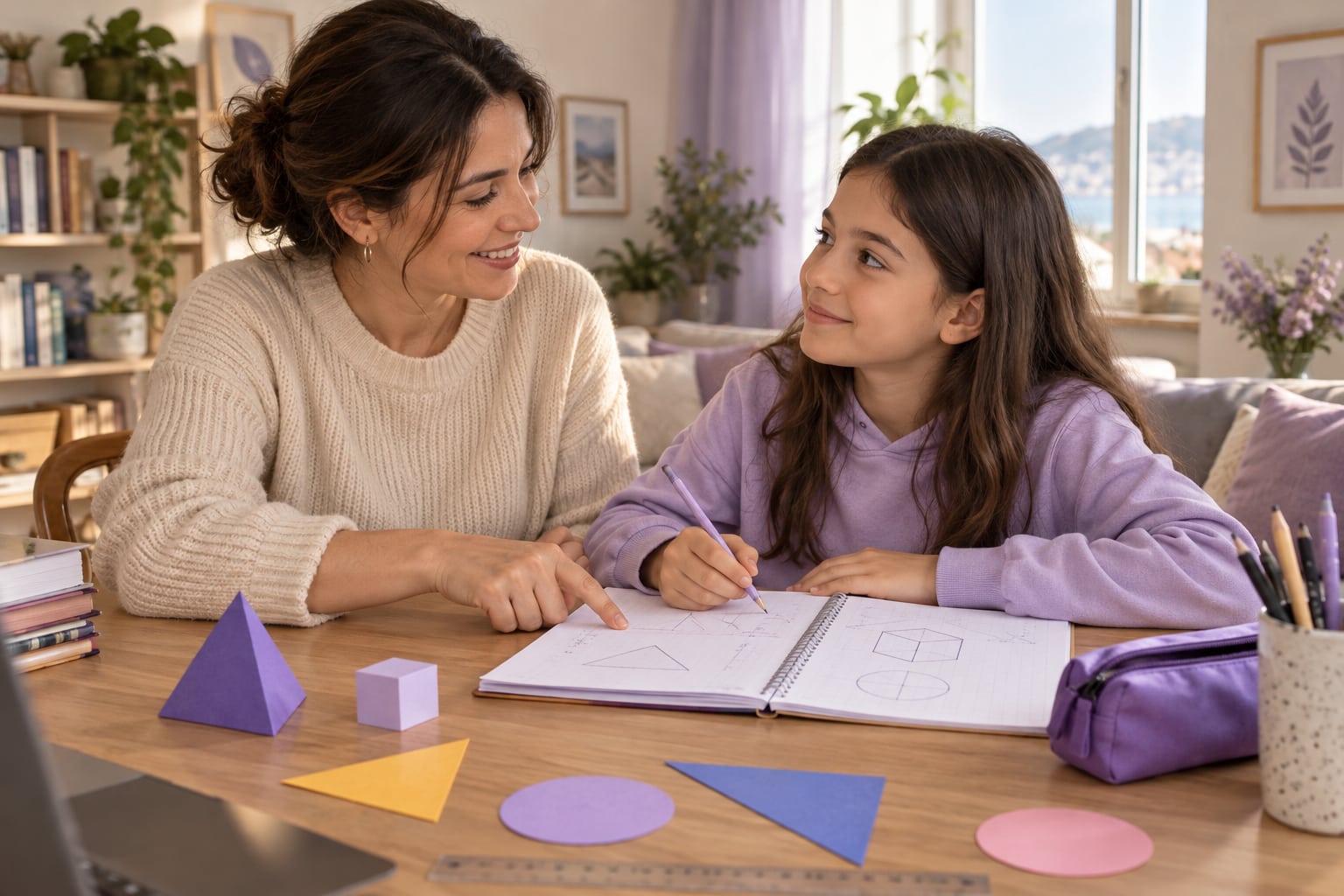 Birlikte geometri çalışan anne ve kızı; temsili HODJA görseli