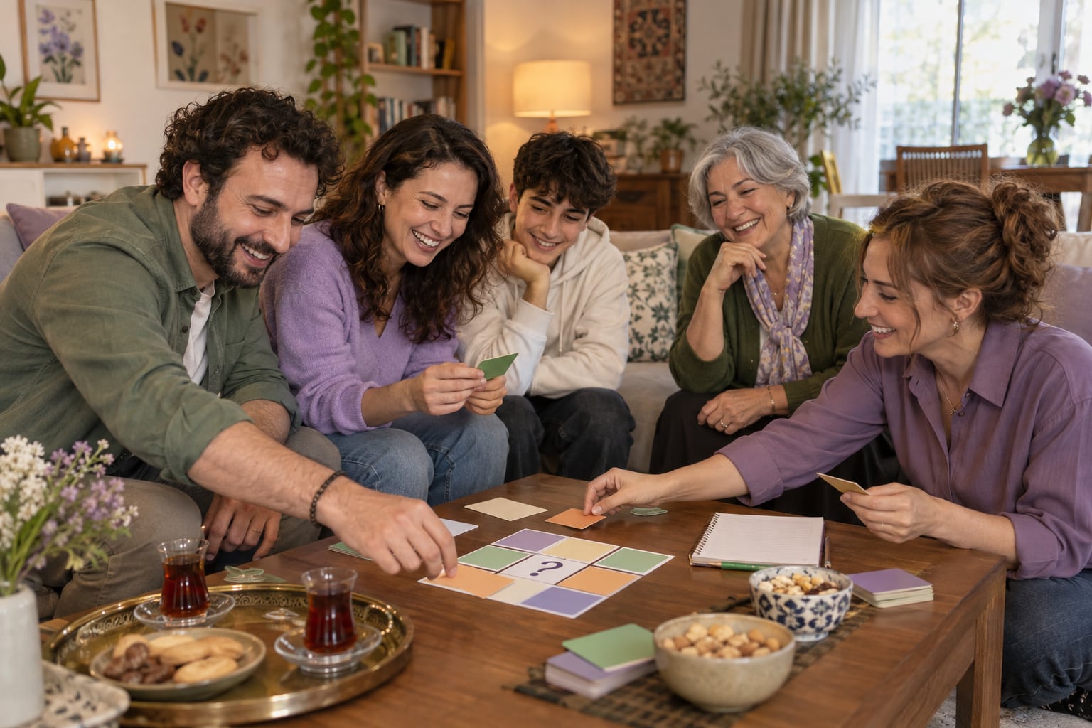 Dostlar ve aile bireylerinin birlikte bir konuyu keşfetmesi; temsili görsel